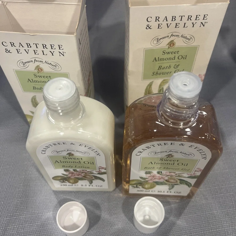 Crabtree & Evelyn London Sweet ALMOND Oil Body Lotion + Shower‎ Gel Set 1995 VTG